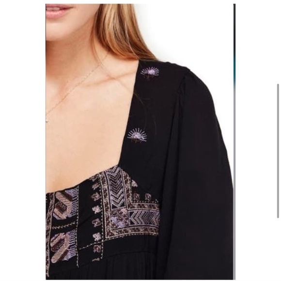 Free People “Rhiannon Peasant Embroidered” Mini Dress nwot - Picture 2 of 10